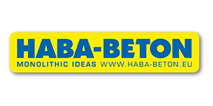 Logo von HABA-Beton mit blauer Schrift vor gelbem Hintergrund